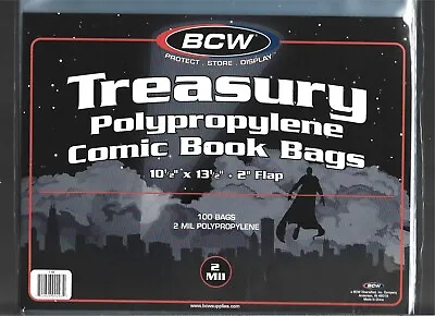 Buy 100 Bcw Treasury Comic Book Size Bags / Covers - Priority Shipping, Larger Lots • 12.33£