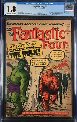 Buy THE FANTASTIC FOUR #12 MARCH 1963 - CGC 1.8-SILVER AGE KEY! HULK And THING! • 438.16£