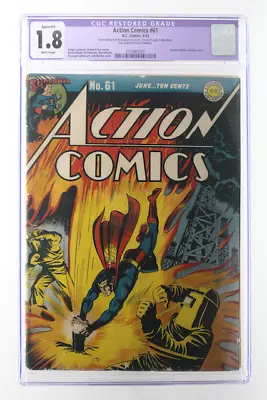 Buy Action Comics #61 - D.C. Comics 1943 CGC 1.8 (Restored) Classic Cover. • 555.71£