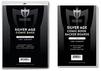 Buy 100 Max Pro Silver Age Comic Book Archival 2-mil Bags + Acid Free Backer Boards • 22.91£