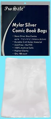 Buy 10 PRO SAFE SILVER MYLAR 2 MIL COMIC BOOK BAGS Clear Archival Storage Acid Free • 9.46£