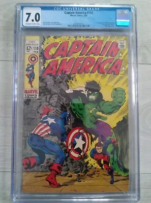Buy Captain America # 110  Cgc 7.0 Fn/vf Vs Hulk  Key 1st Madame Hydra  Cents  1969 • 189.95£