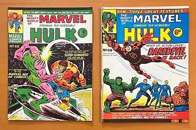 Buy Mighty World Of Marvel #68 & 69. RARE MARVEL UK 1974. 2 X FN+ Bronze Age Comics • 24.95£