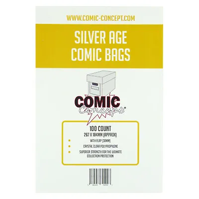 Buy Comic Concept Polypropylene Comic Bags -- SILVER Age Size -- Great Value!! • 2.75£