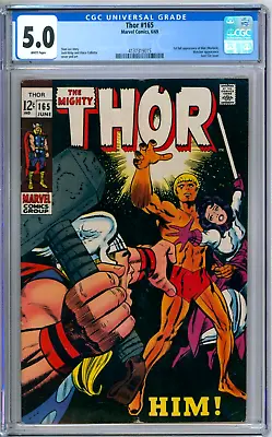 Buy Thor 165 CGC Graded 5.0 VG/FN White 1st Warlock Marvel Comics 1969 • 140.52£