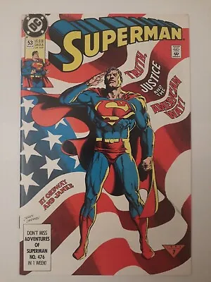 Buy Superman DC Comics #53 1991 1st Print - Iconic USA Flag Cover  • 33£