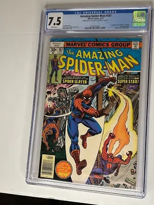 Buy Amazing Spider-Man #167 CGC 7.5 WP, REALLY RARE DOUBLE COVER!!! (1977) • 87.95£