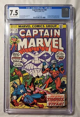 Buy Captain Marvel #28 CGC 7.5 1st Appearance Of Eon Thanos Marvel Comic (1973) • 98.79£