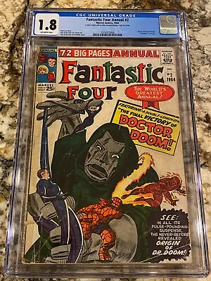 Buy Fantastic Four Annual #2 Cgc 1.8 Off White Pages Origin Dr. Doom Hot Marvel Key • 398.96£