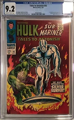 Buy Tales To Astonish #93 CGC NM- 9.2 White Pages Silver Surfer Vs Incredible Hulk! • 1,741.46£