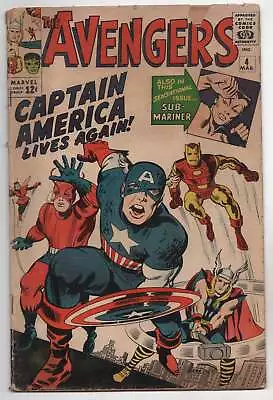 Buy Avengers 4 Marvel 1964 GD 1st Silver Age Captain America Jack Kirby Stan Lee • 1,043.60£