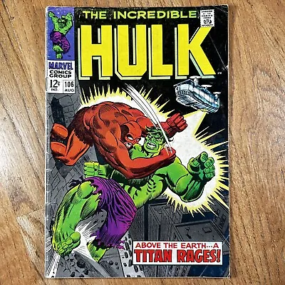 Buy Incredible Hulk #106 Death Of The Missing Link Marvel Comics 1968 VG+ • 18.17£