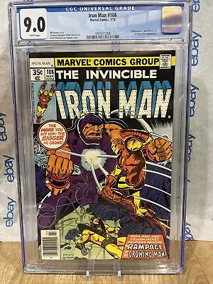 Buy Iron Man Marvel 108 CGC 9.0 1977 Comic WHITE PAGES New Slab Jack Hearts Graded • 46.65£