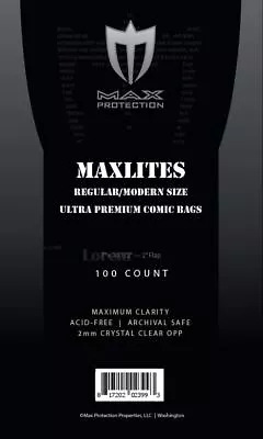 Buy 100 MaxLites 2 Regular / Modern Size Super Clear Comic Bags • 17.34£