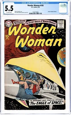 Buy WONDER WOMAN #105 CGC 5.5 OW Pages ORIGIN Retold - Andru/Esposito C/A 1959 DC • 920.02£