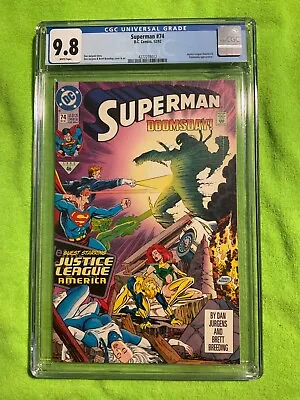 Buy Superman #74 Cgc 9.8 '92 Battles Dooms Day Justice League Appearance White Pages • 94.87£