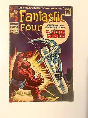 Buy Fantastic Four #55 -1966- Classic Battle Of Thing Vs Silver Surfer - Silver Age • 172.92£