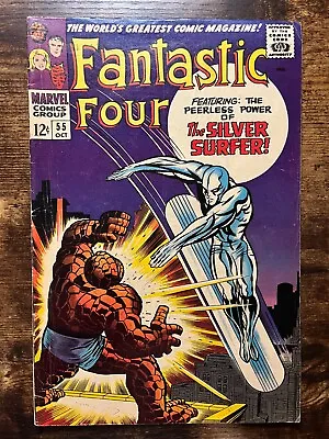 Buy Fantastic Four #55, Marvel 1966, VG+ Condition, Iconic Thing/Silver Surfer Cover • 80.43£