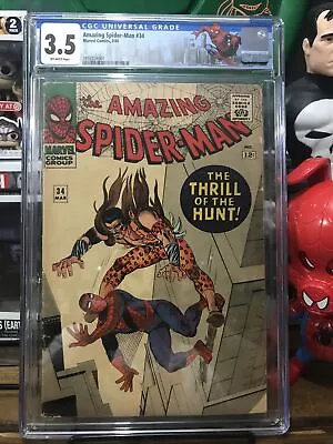 Buy Amazing Spider-Man #34 Cgc 3.5 Very Nice Silver Age Vintage Marvel Comic 1966 • 143.83£