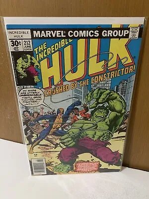 Buy Incredible Hulk 212 🔑1st App Of Constrictor🔥NWSTND🔥Green Goliath🔥1977🔥FN+ • 15.76£