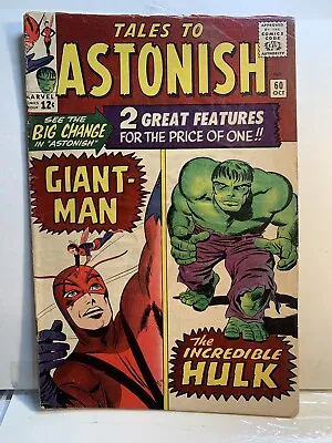 Buy TALES TO ASTONISH #60, 1964, HULK, GIANT-MAN Double Feature Begins, Steve DItko! • 79.02£