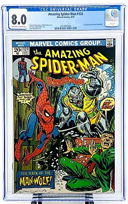 Buy AMAZING SPIDER-MAN #124 CGC 8.0 1973 Romita KEY 1st App Of Man-Wolf JUST GRADED • 191.09£
