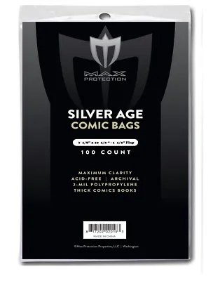Buy 100 Max Pro Silver Age 7-1/8 X 10-1/2 Comic Book Storage Bags Sleeves Archival • 12.97£