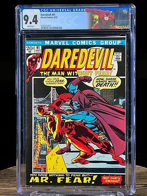 Buy DAREDEVIL #91 CGC 9.4 September 1972 KEY ISSUE 1st Appearance 3rd Mr. Fear • 385.19£