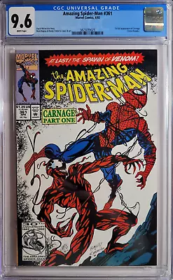 Buy 1992 Amazing Spider-Man 361 CGC 9.6 1st Carnage App Cover RARE • 183.88£