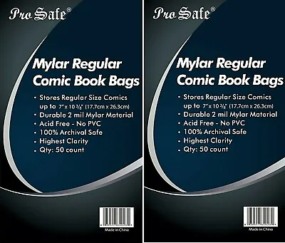 Buy 100 MYLAR Comic Book Bags  - Regular Size - 100 Comic Book Bags / Sleeves  2 Mil • 42.65£