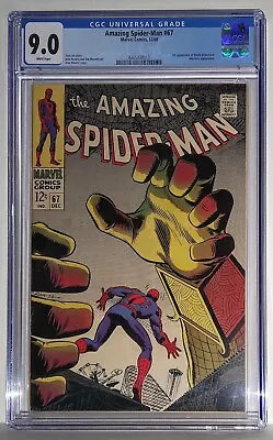 Buy Amazing Spider-Man 67 (1968) CGC 9.0 Very Fine/Near Mint - WHITE PAGES - VINTAGE • 209.51£