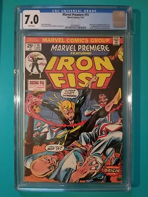 Buy Marvel Premiere #15 CGC 7.0 1974 Key Origin 1st Appearance Iron Fist WHITE Pages • 238.30£