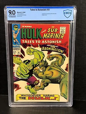 Buy Tales To Astonish #91 VF/NM CBCS 9.0 1967 Marvel  Hulk Vs. Abomination Battle • 308.33£