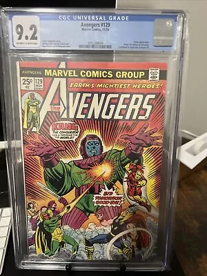 Buy Avengers #129  CGC 9.2 WP NM-  Marvel Comics 1974 KANG Rama-Tut Iron Man Thor V1 • 103.08£