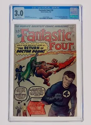 Buy Fantastic Four #10 CGC 3.0 Off-White Pages 1963 Doctor Doom Jack Kirby Stan Lee • 347.87£