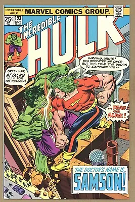 Buy Incredible Hulk 193 VFNM Gil Kane Cover! Trimpe's Run Ends! DOC SAMSON 1975 V406 • 31.66£