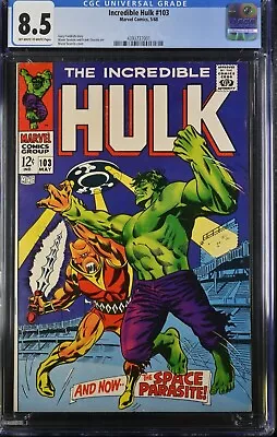 Buy INCREDIBLE HULK 103 CGC 8.5 OW- White Pages! 1st Space Parasite Marvel 1968 • 107.24£
