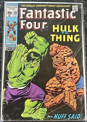 Buy Fantastic Four #112 1971 Key Marvel Comic Book Classic Battle Of Hulk Vs. Thing • 60.27£