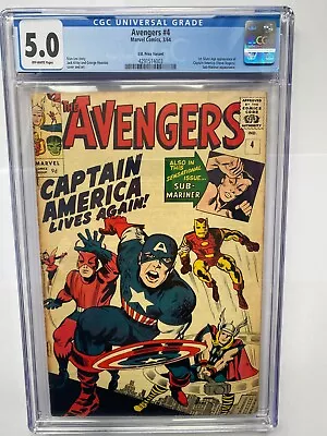 Buy THE AVENGERS #4 Captain America Silver Age UK Price Variant Marvel 1964  CGC 5.0 • 1,399£