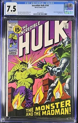 Buy 1971 Incredible Hulk 144 CGC 7.5 Doctor Doom Battle Cover. Doc Samson App. RARE! • 119.92£