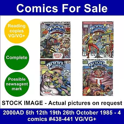 Buy 2000AD 5th 12th 19th 26th October 1985 - 4 Comics #438-441 VG/VG+ • 6.99£