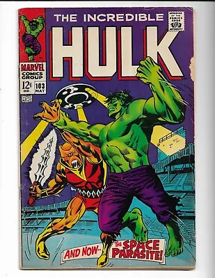 Buy Incredible Hulk 103 - G/vg 3.0 - 1st Appearance Of Space Parasite (1968) • 18.91£