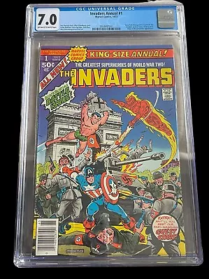 Buy Invaders Annual #1 CGC 7.0 1977 OW/W PGS Marvel Comics Yellowjacket Vision Blk P • 59.96£