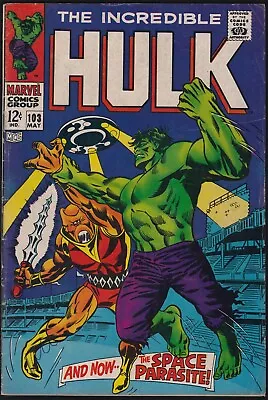 Buy Marvel Comics THE INCREDIBLE HULK #103 Space Parasite Appearance 1967 VG! • 14.60£