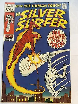 Buy SILVER SURFER #15 F.F / Human Torch UK Price Marvel Comics 1970 VF- • 79.95£