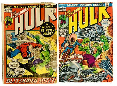 Buy THE INCREDIBLE HULK #155 And #163 Marvel Comic Books 1972-1973 The Gremlin • 22.08£
