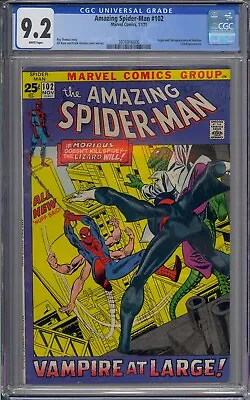 Buy Amazing Spider-man #102 Cgc 9.2 Origin 2nd Morbius Lizard White Pages • 436.88£