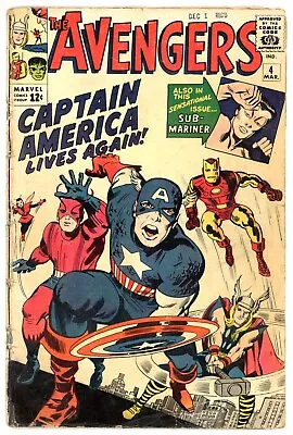 Buy Avengers 4 Marvel 1964 GD Jack Kirby Stan Lee Captain America 1st SA RAW • 948.72£