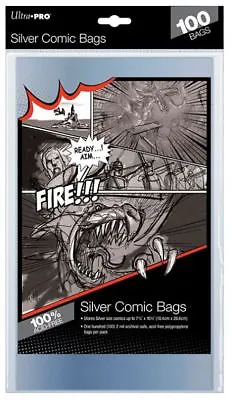 Buy (100) Ultra Pro Silver Age Size Comic Book Bags Acid Free 7-1/4  X 10-1/2  • 6.70£