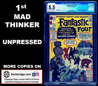 Buy FANTASTIC FOUR 15 CGC 5.5 UNPRESSED OW WHITE PAGES 6/1963 💎 1st MAD THINKER • 364.13£